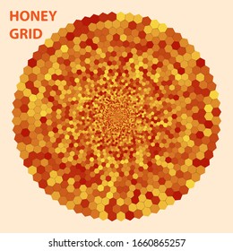 Orange colored hexagons background. Halftone effect design. Honeycomb pattern