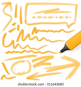orange colored highlighter with different hand drawn markings
