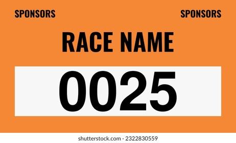 Orange colored marathon number bib isolated on white.