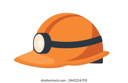 Orange colored miner's safety helmet with lamp. Vector illustration