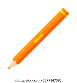 Orange colored pencil sharpened with a sleek design. School supplies, stationery, drawing, sketching, writing tool concept. Flat vector illustration isolated on white background with copy space