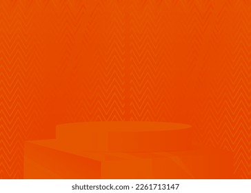 Orange colored product display. Abstract vector 3D Mockup, pedestal podium. Stage showcase for presentation. Futuristic Sci-fi minimal geometric forms, empty scene.