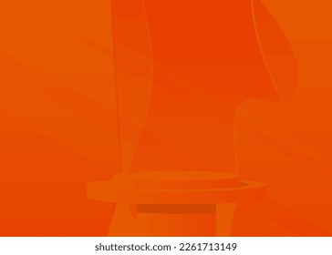 Orange colored product display. Abstract vector 3D Mockup, pedestal podium. Stage showcase for presentation. Futuristic Sci-fi minimal geometric forms, empty scene.