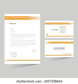 orange colored simple letterhead and business card design for any kind of use