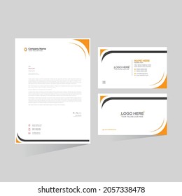 orange colored simple letterhead and business card design for any kind of use