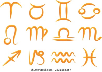 orange colorful astrology zodiac brush stroke hand drawn signs