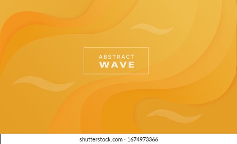Orange colorful gradient abstract wave background with place for text smooth vector graphic illustration. Yellow futuristic waving shapes and lines backdrop. Bright colored curve flow