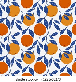 Orange Colorful Seamless Pattern. Vector Orange Pattern. Citrus Fruit Background. Perfect For Textile Manufacturing Wallpaper Posters Etc. Vector Illustration. 