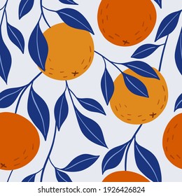 Orange colorful seamless pattern. Vector orange pattern. Citrus fruit background. Perfect for textile manufacturing wallpaper posters etc. Vector illustration. 