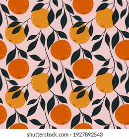 Orange colorful seamless pattern. Vector orange pattern. Citrus fruit background. Perfect for textile manufacturing wallpaper posters etc. Vector illustration. 