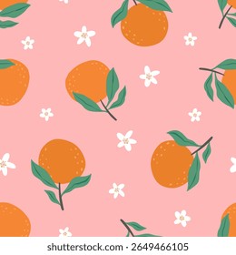 Orange colorful seamless pattern. Vector orange pattern. Citrus fruit background. Perfect for textile manufacturing wallpaper posters etc. Vector illustration. 