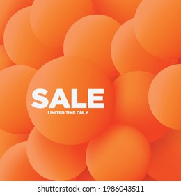 Orange Colorful spheres floating 
square banner template background. Modern design. Suitable for sales event. 11.11 singles day sales.  Realistic 3D vector illustration.
