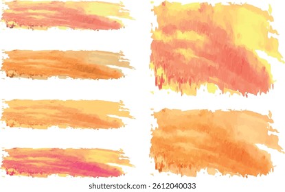 orange colorful textured abstract brush strokes set