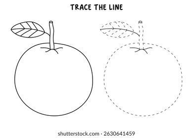 Orange coloring pages for kids. Trace and color Orange. Orange fruit flashcard for kids vector illustration. Letters O is for Orange. Fun fruit worksheets printable for kids activity.
