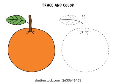 Orange coloring pages for kids. Trace and color Orange. Orange fruit flashcard for kids vector illustration. Letters O is for Orange. Fun fruit worksheets printable for kids activity.