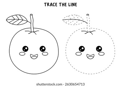 Orange coloring pages for kids. Trace and color Orange. Cute Orange fruit flashcard for kids vector illustration. Letters O is for Orange. Fun fruit worksheets printable for kids activity. 