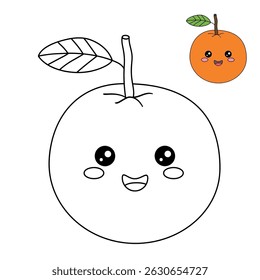 Orange coloring pages for kids. Trace and color Orange. Cute Orange fruit flashcard for kids vector illustration. Letters O is for Orange. Fun fruit worksheets printable for kids activity. 