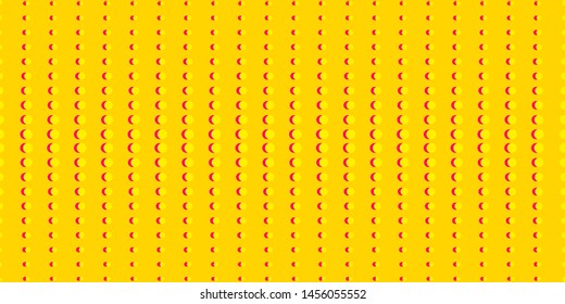 Orange colors background with yellow circles. Horizontal pattern in pop-art style. Coral yellow red dotted halftone texture. Vector artwork. Memphis style.