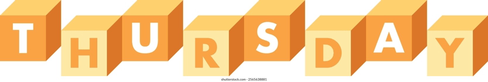 orange colors cube shape with word thursday white color, isolated on white background.