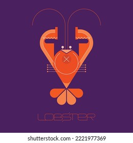 Orange colors isolated on a dark violet background Lobster Logo vector illustration. The unique Lobster lettering font is part of the logo design and can be used for branding.