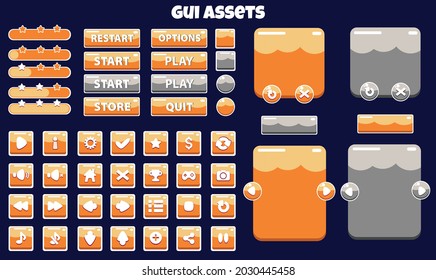 Orange colour attractive modern GUI game asset pack.