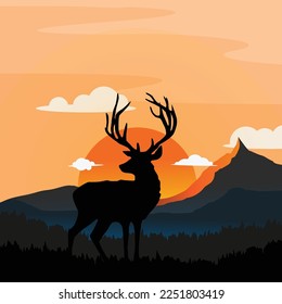 orange colour beautiful mountain views and deer