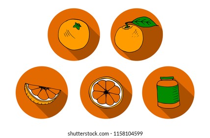 Orange colour icon flat set