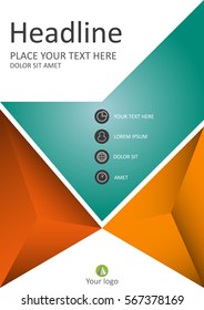 Orange, colourful business cover design A4. Financial Annual report with geometrical figures. Good for academic journals and magazines. Vector Illustration. 