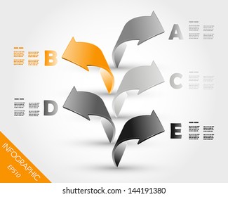 Orange Column Of Five Infographic 3D Arrows. Infographic Concept.