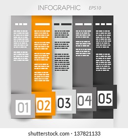 orange column infographic five options in big down square. infographic concept.