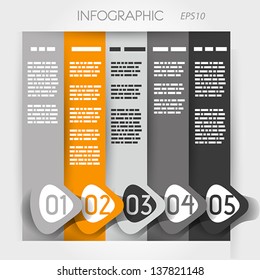 orange column infographic five options in big down arrows. infographic concept.