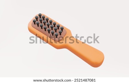 Orange comb 3D icon isolated on pastel background. hair brush beauty accessory hairstyle care hairdressing concept. Eps 10 vector. 3d illustration. element