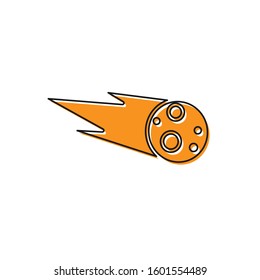 Orange Comet falling down fast icon isolated on white background.  Vector Illustration