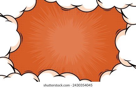 Orange Comic Hintergrund mit Wolken Rahmen Cartoon Stil Design