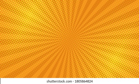 Orange comic book page background in pop art style with empty space. Template with rays, dots and halftone effect texture. Vector illustration