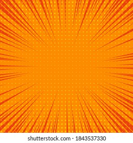 Orange comic book page background in pop art style with empty space. Template with rays, dots and halftone effect texture. Vector illustration