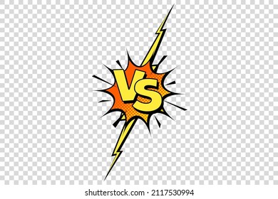 Orange comic challenge background. Cartoon battle, fight border. Versus or vs frame with lightning. Sports team competition poster. Vector illustration.