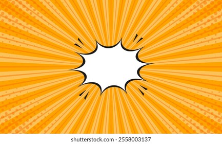Orange comic sunburst effect background with halftone. pop art comic-style vector background. Suitable for templates, sale banners, events, ads, web and pages
