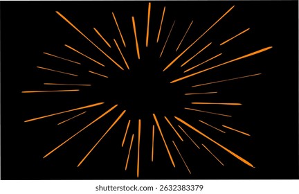 orange comic-style speed lines radiating from the center on a black background. Ideal for manga effects, dramatic visuals, or pop art-style projects needing bold, striking impact.