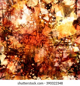 Orange complex pattern. Seamless vector background. Abstract template. Triangular elements, scratches