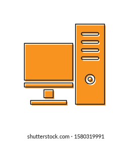 Orange Computer monitor icon isolated on white background. PC component sign.  Vector Illustration