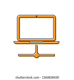 Orange Computer network icon isolated on white background. Laptop network. Internet connection. Vector Illustration