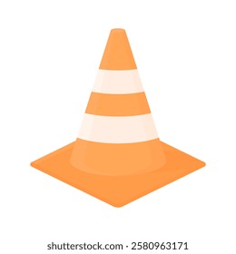 Orange cone in cartoon style on a white isolated background. Warning road fence. A sign that attracts attention on the road.