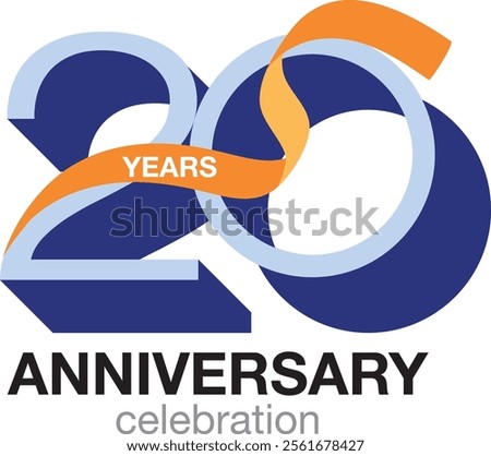 orange confetti above blue monochrome color number 20 with words anniversary celebration in the bottom isolated on white background.