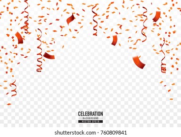 Orange confetti background with frame in celebration concept.
