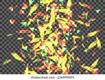 Orange Confetti Background Transparent Vector. Bokeh Festive Template. Green Celebrate Illustration. Blur Focus. Glare Galaxy Wallpaper.