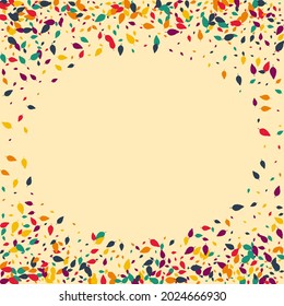Orange Confetti Vector Beige Background. Autumn Leaf Tree Set. Maple Foliage Pattern. Green Confetti Card.