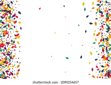 Orange Confetti Vector White Background. Red Leaf Season Design. Autumn Foliage Card. Green Confetti Illustration.