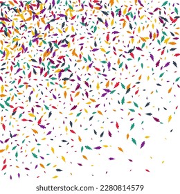 Orange Confetti Vector White Background. Green Foliage Decor Template. Nature Leaf Set. Bright Confetti Design.