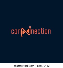 Orange connection vector logo design with dark blue background